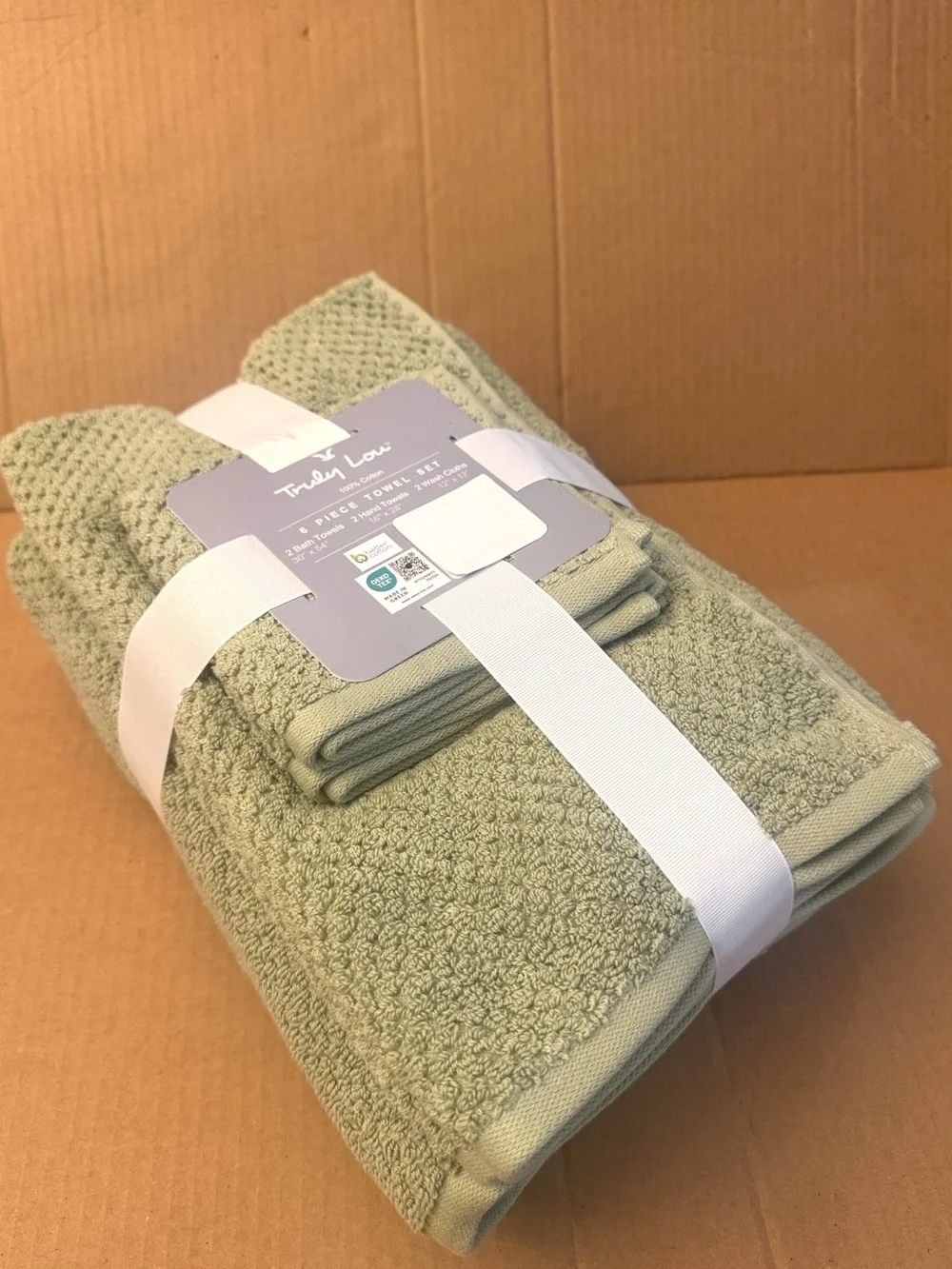 6pc TRULY LOU 100% Cotton Bath Towel Set - Bundle - Green Tea